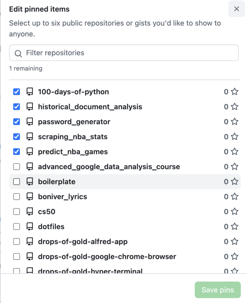 Pin your favorites on Github