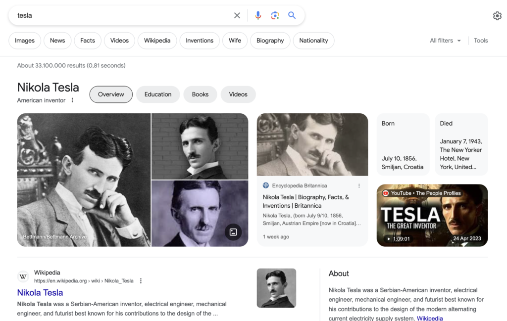 My personal search results on Tesla